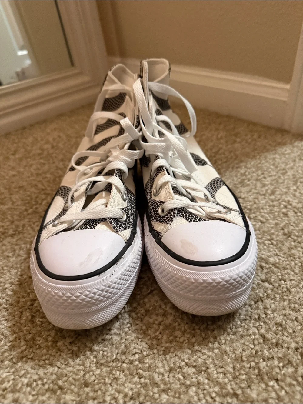 Converse White High-Top Sneakers with Black Snake Print
